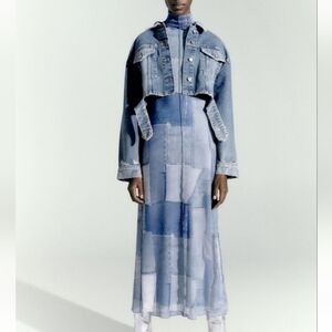 ZARA Patchwork Tulle Dress Stretch Size-M